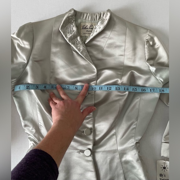 Vintage Silk Beaded Button Long Sleeve Blazer Esther Pomerantz Blue Silver Small - Picture 13 of 15